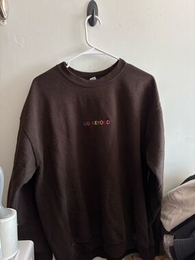 Gildan Brown Crewneck Sweatshirt with Multicolor 'GO BEYOND' Embroidery